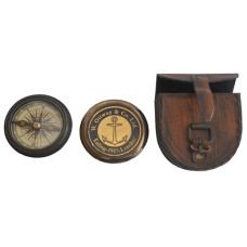 Brass Pocket Compass Poem w Leather Case Marine W.Ottway & Co. Ltd